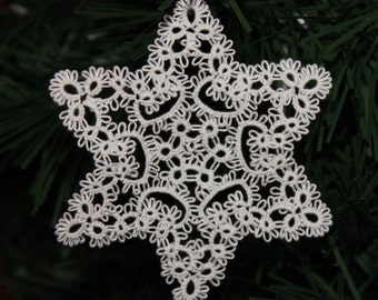 Tatted   STARFLAKE  Snowflake  STAR of DAVID  in Tatting - a 3" ornament or snowflake, Handmade tatted Ornament, Handmade Snowflake