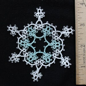 Tatted SNOWFLAKE in a SNOWFLAKE Christmas Ornament, Tatting Handmade, Tatted Christmas Ornament, Tatted Snowflake Tatting, Original Design image 3