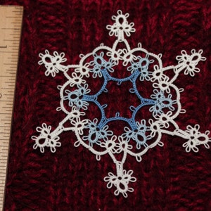 Tatted SNOWFLAKE in a SNOWFLAKE Christmas Ornament, Tatting Handmade, Tatted Christmas Ornament, Tatted Snowflake Tatting, Original Design image 1