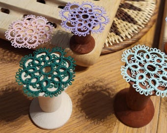 Handmade Tatting SPOOL PIN Doily, Antique Sewing Machine, Tatted Antique Spool Pin, Tatted Spool Pin Doily Serger Set 4 or 5 Pin