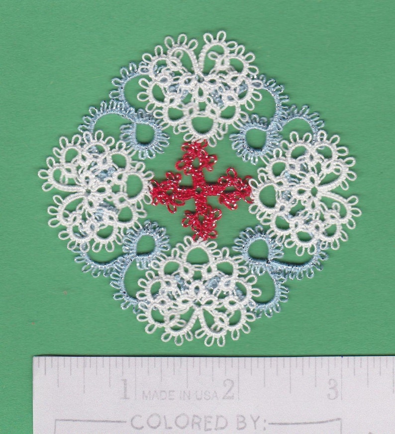 Christening tatted lace Baptism First Communion approx 3 LOVE of GOD Cross CHRISTMON in Tatting Handmade Lace Christmas ornament