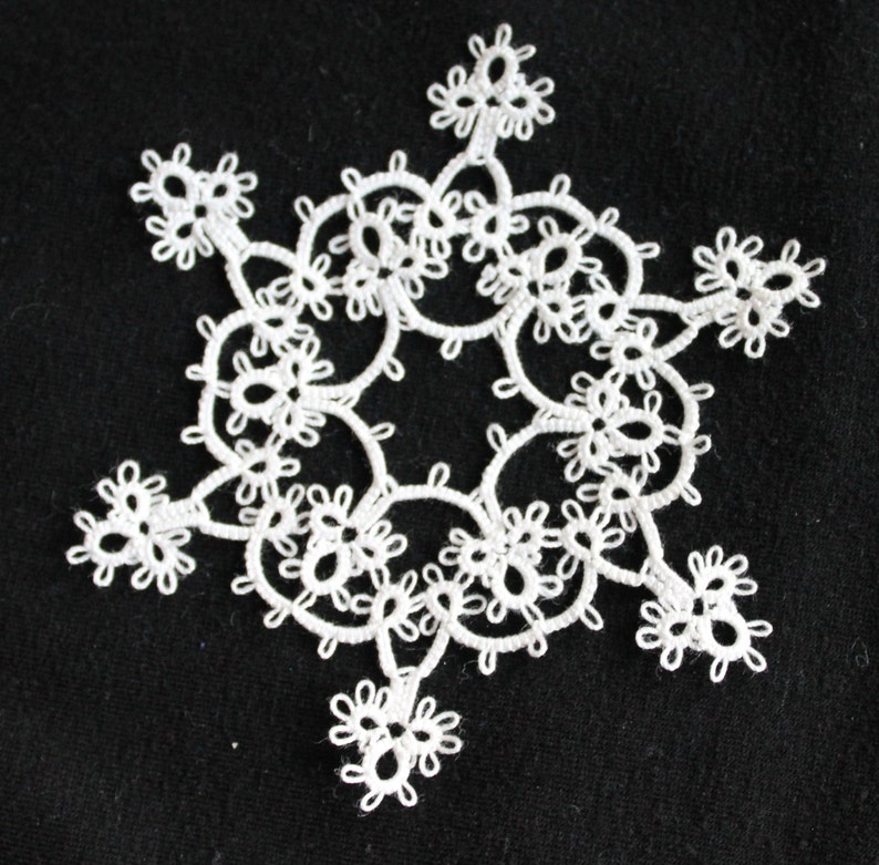 Tatted SNOWFLAKE in a SNOWFLAKE Christmas Ornament, Tatting Handmade, Tatted Christmas Ornament, Tatted Snowflake Tatting, Original Design image 2