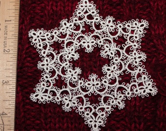 Tatted Snowflake Ornament: Handmade Tatting Lace Decoration (4" Snowflake or 2" Wreaths)