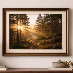Forest Path Wall Art, Sunlight Woodland Trail Print, Nature Landscape Decor (Digital Download)
