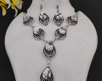 Natural wild horse jasper necklace earing set,925 sterling silver necklace earing set,handmade necklace earing set,gift for women