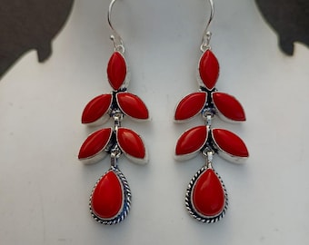 Pendiente de coral rojo, pendiente de plata de ley 925, pendiente hecho a mano, regalo para mujer, regalo de cumpleaños, regalo de aniversario, piedra preciosa de cristal, regalo único
