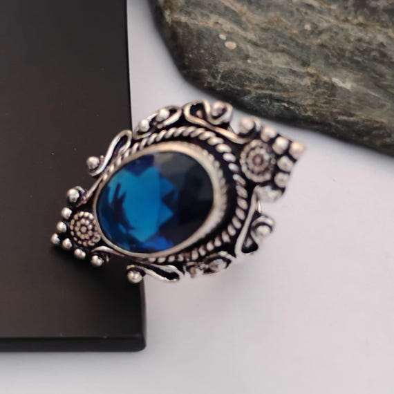 Elegant Blue Tanzanite Ring For Women Handmade Gemstone Ring Solid 925 Sterling Silver Fine Jewelry Trillion Cut Tanzanite Ring Stackable Ring Propozal Gift For Her Love Ring