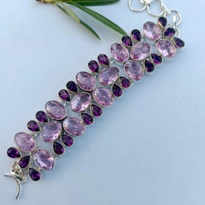 Pink topaz/amethyst bracelet,925 sterling silver bracelet,handmade bracelet,gift for women,birthday gift,pink gemstone bracelet