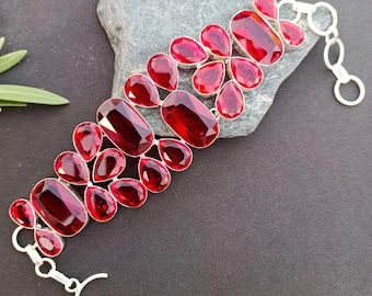 Garnet bracelet,925 sterling silver bracelet,handmade bracelet,gift for women,birthday gift,red garnet bracelet