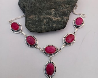 Lindo colar com rubi vermelho, em prata de lei 925, feito à mão, presente ideal para mulheres, presente de aniversário, colar de rubi.