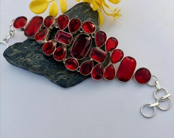 Garnet bracelet,925 sterling silver bracelet,handmade bracelet,gift for women,birthday gift,red garnet bracelet
