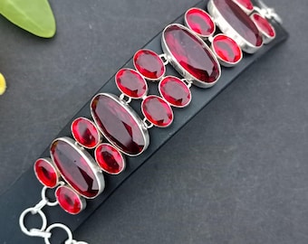 Garnet bracelet,925 sterling silver bracelet,handmade bracelet,gift for women,birthday gift,red garnet bracelet