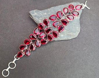 Garnet bracelet,925 sterling silver bracelet,handmade bracelet,gift for women,birthday gift,red garnet bracelet