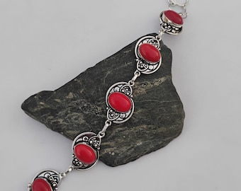 red coral bracelet,925 sterling silver bracelet,handmade bracelet,gift for women,birthday gift,coral bracelet,luxury jewelry for women