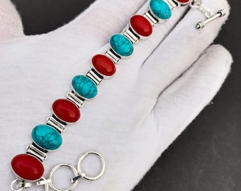 【VINTAGE】赤珊瑚/ターコイズ シルバービーズ　ブレスレット 現在、この商品の在庫はありません - Etsy