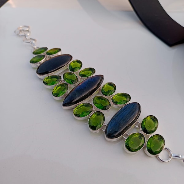 Peridot/Labradorite bracelet,925 sterling silver bracelet,handmade bracelet,gift for women,birthday gift,peridot gemstone bracelet