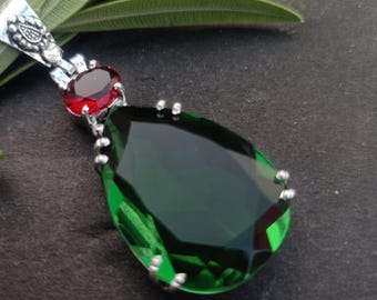 peridot\garnet pendent,925 sterling silver pendent,handmade pendent,gift for women,birthday gift,green gemstone pendent