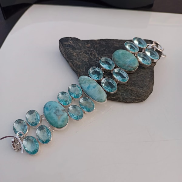 Aquamarine bracelet,925 sterling silver bracelet,handmade bracelet,gift for women,birthday gift,topaz bracelet,luxury jewelry for women