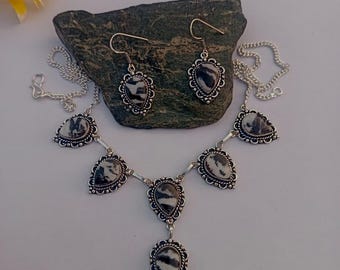 Natural buffalo jasper necklace earing set,925 sterling silver necklace earing set,handmade necklace earing set,gift for women