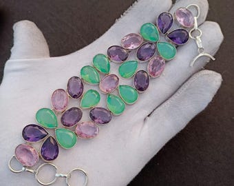 Pink topaz/amethyst/opal bracelet,925 sterling silver bracelet ,handmade bracelet,cgift for women, birthday gift, crystal gemstone bracelet