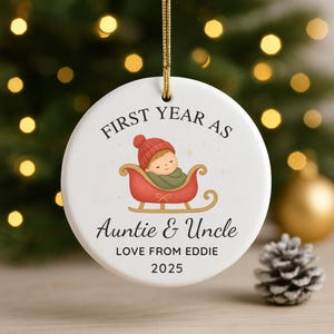 Lembrança de primeiro ano para tia e tio, decoração de Natal para a família, presente para tia e tio, enfeite de família personalizado, lembrança de chegada do bebê