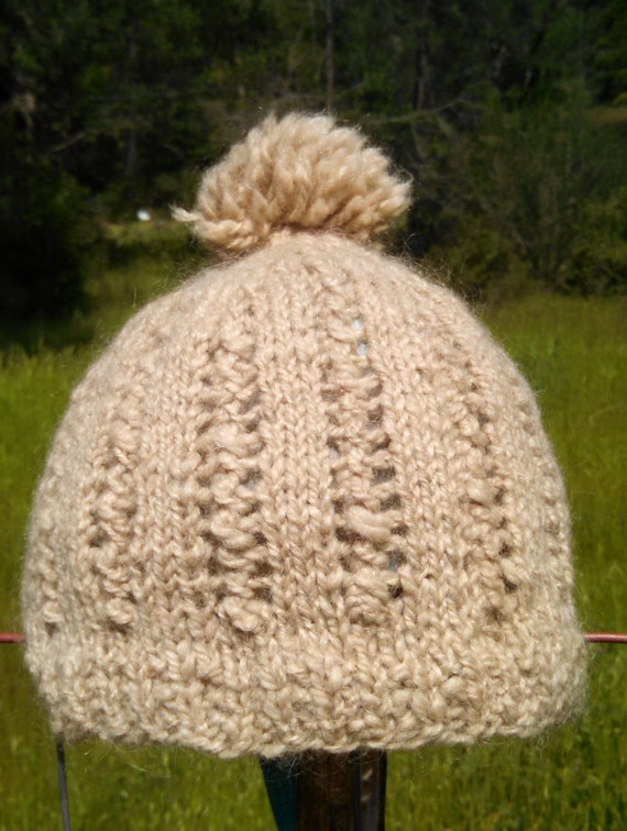 Hand spun hand knitted Shetland wool hat in natural colours