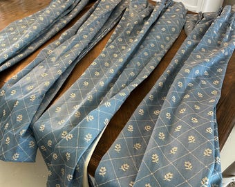 Vintage Pinch Pleated Drapes Curtains Lined 4 Blue Panels 49” Cottage Core Kitchy