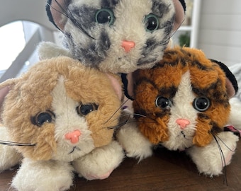 Lote de 3 peluches de TYCO Kitty Kitty Jungle Kittens de 1993, que ronronean como un cachorro de león, leopardo o tigre.