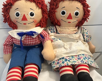 VTG 1960s Original Raggedy Ann Andy By Knickerbocker 16” Plush Dolls EUC