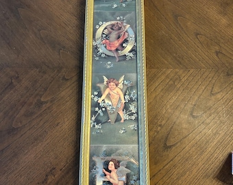 VTG Victorian Cherub Framed Picture Gold Wall Art “Love” Foiled 24x5 EUC