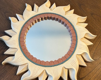 Espejo colgante de pared con diseño de sol celestial de VTG Home Interiors, estilo retro azteca del suroeste, en excelente estado.