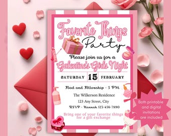 Galentine’s Favorite Things Party Invitation | Girls Night Gift Exchange | Valentine’s Day Invite | Editable Canva Template
