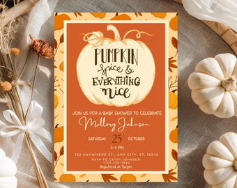 Pumpkin Spice and Everything Nice Baby Shower Invitation | Fall Baby Shower Invite | Pumpkin baby Shower, Gender Neutral Printable Template