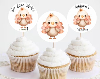 cupcake toppers, turkey cupcake toppers, fall cupcake toppers, autumn cupcake toppers, first birthday cupcake topper, our little turkey