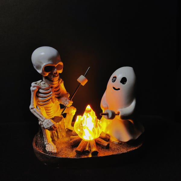 Light Up Ghost and Skeleton Figurine: Spooky Campfire Halloween Decor