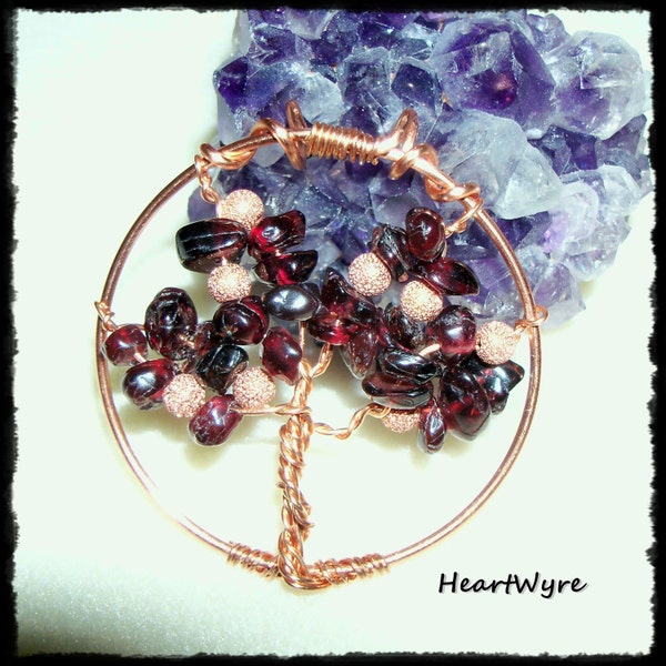Garnet and Copper Stardust Tree of Life Pendat