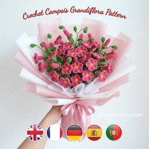 Patrón de enredadera de trompeta china a crochet en PDF / Flor de campsis realista / Tutorial multilingüe