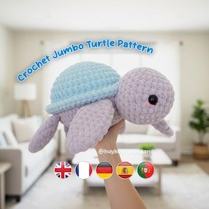 Schema all'uncinetto per tartaruga gigante in PDF, Amigurumi per principianti, Tutorial per Amigurumi con animali marini, Tutorial multilingue da scaricare in PDF