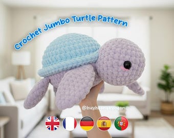 Crochet Jumbo Turtle Pattern PDF, Beginner Friendly Amigurumi, Sea Animal Amigurumi Tutorial, Multilingual Tutorial PDF Download