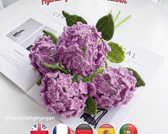 Hortensienblüten PDF Häkelanleitung | Realistische Blumen Häkelanleitung | Einfache Blumendekoration | Mehrsprachige DIY-Anleitung (PDF Download)