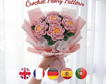 Realistic Crochet Peony Flower Pattern PDF | Multilingual DIY Tutorial