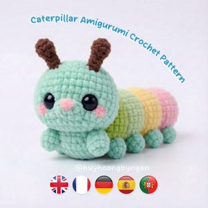 No-Sew Raupe Amigurumi Häkelanleitung, Amigurumi Raupe Spielzeug Anleitung, anfängerfreundlich, mehrsprachig, PDF-Download