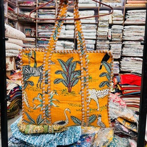 Safari Animal Print Tote Bag: Handmade Canvas Shoulder Bag