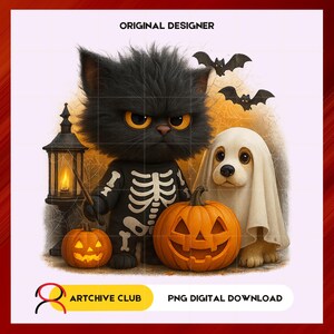 Halloween Cat & Dog PNG: Spooky Lantern, Ghost, Jack-o-Lantern (Digital Download)