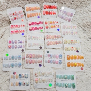 Kawaii 3D Cartoon Press On Kids Nails: Floral Bow Glitter Designs