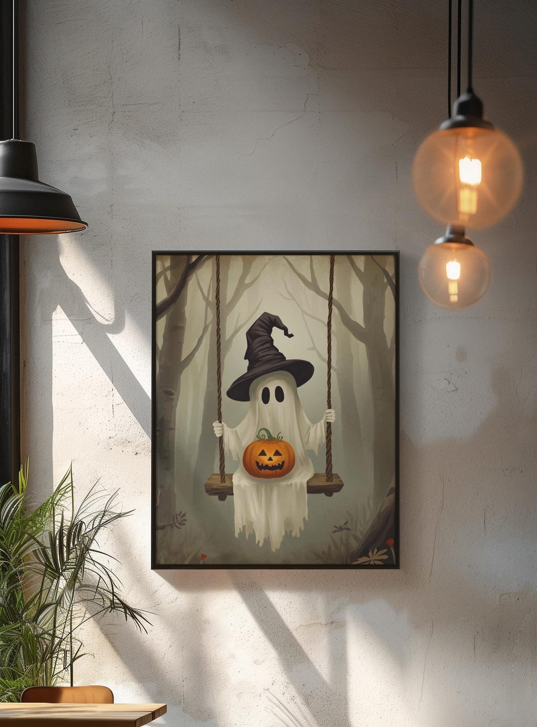 Spooky Ghost Halloween Wall Art Print Digital Download | Witch Hat ...