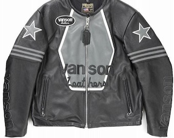 Vanson Leathers Schwarze Motorrad Lederjacke, Echter Rindsleder Ledermantel, Racing Style Moto Ausrüstung
