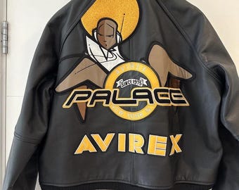 Kurtka skórzana Avirex X Palace Zomby, oryginalna kurtka typu bomber Cowsoft, patchworkowy styl uliczny i uniwersytecki