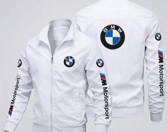 Chaqueta bomber blanca BMW Motorsport – Chaqueta de motorista con cremallera estilo carreras para hombre
