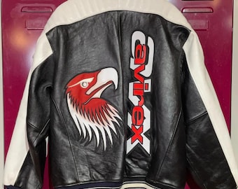 Avirex Eagle Leather Jacket, Genuine Cowsoft Leather Coat,  90s Streetwear Fashion, Bomber Style Outerwear